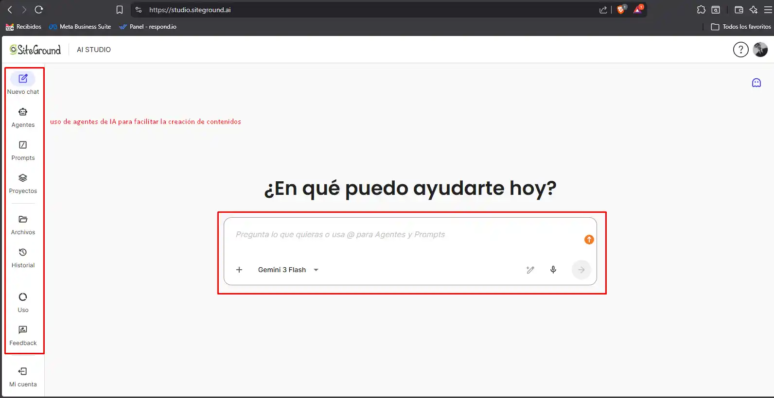 SiteGround AI Studio espacio de trabajo con inteligencia artificial para gestión web y marketing 2026